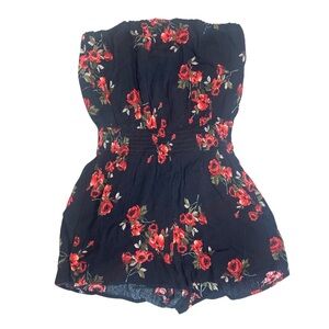 Ambiance Black Romper with Red Floral Accents